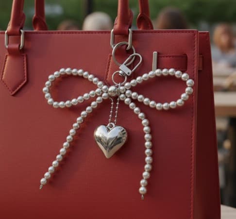 [키친스퀘어] 구슬리본 하트 키링 1p