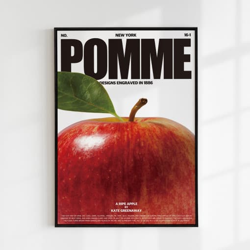 [요로코롬스튜디오] 사과 포스터 미드센츄리 모던 풍수인테리어 과일 액자 POMME