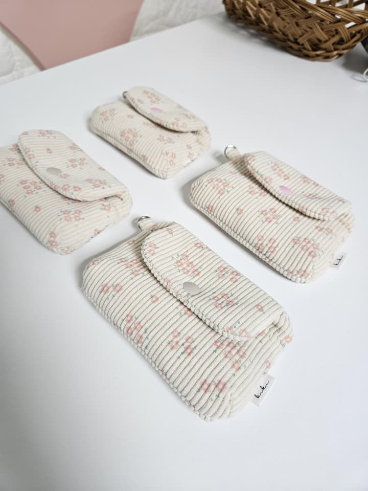 핑크잔꽃 골덴 코듀로이 둥근지갑 사이즈 4가지