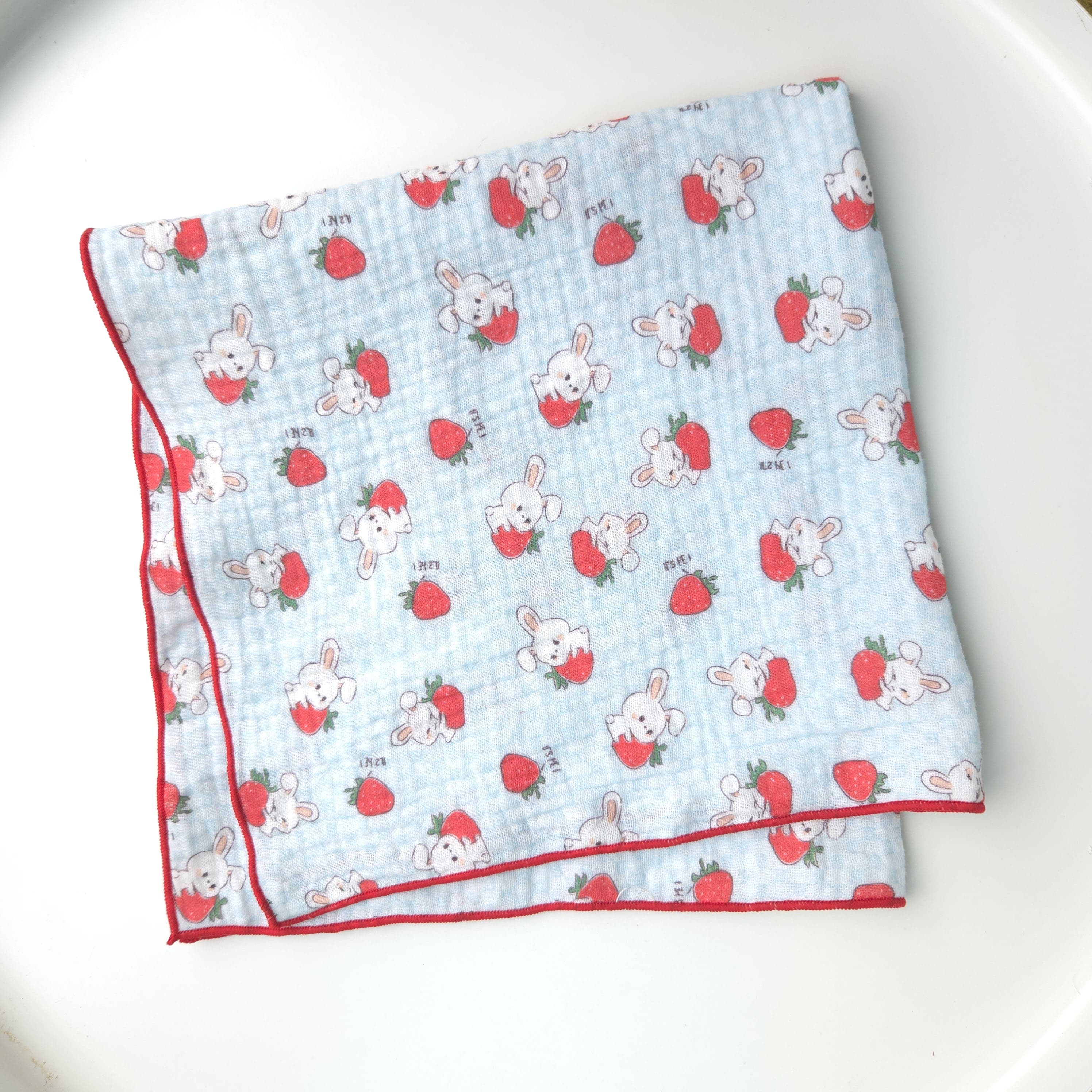 [바이제이에스] 2중 거즈 딸기토끼 손수건 & 스카프