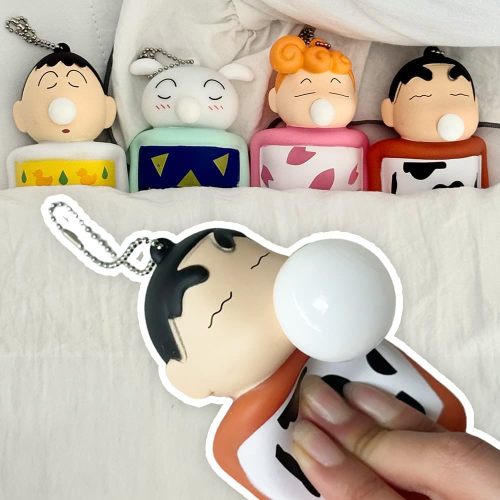[필레오] 짱구는못말려 짱구 맹구 낮잠 말랑이 스퀴시 슬랑이 랜덤 키링 [흰둥이 짱아 귀여운 캐릭터 가방 백꾸 파우치 굿즈 스트레스 볼 해소 손 장난감 촉감놀이 감각놀이 꾹꾹이]