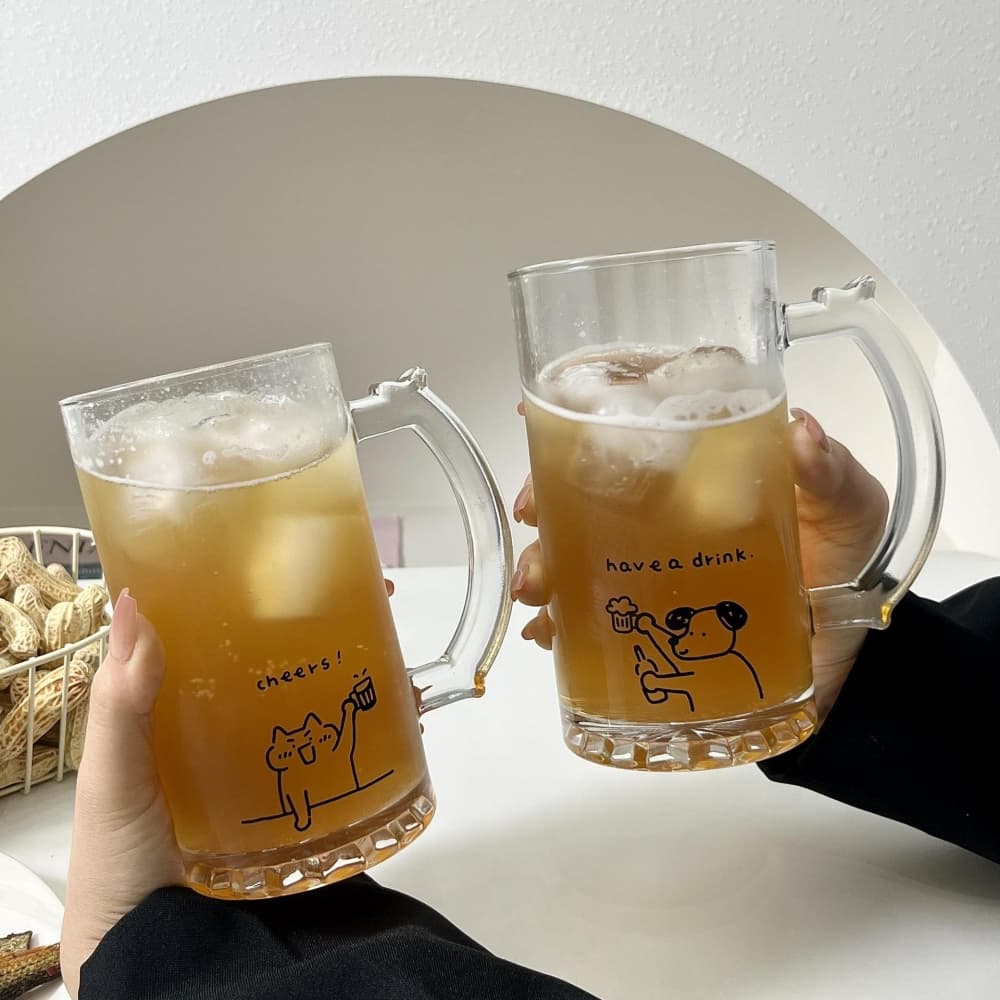 [옐로맨션] 댕냥이 일러스트 손잡이 맥주잔세트