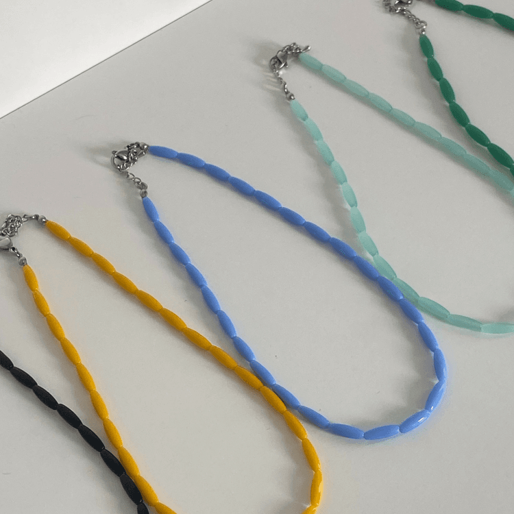[당근말밥] 오벌 글라스 비즈 목걸이 7color