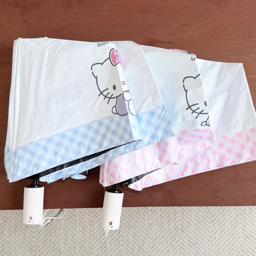 [필레오] 산리오 헬로키티 키티 밀크 체크 자외선 차단 자동 3단 양우산 [우양산 접이식 튼튼한 휴대용 여름 장마 삼단 소형 귀여운 캐릭터 굿즈 정품]
