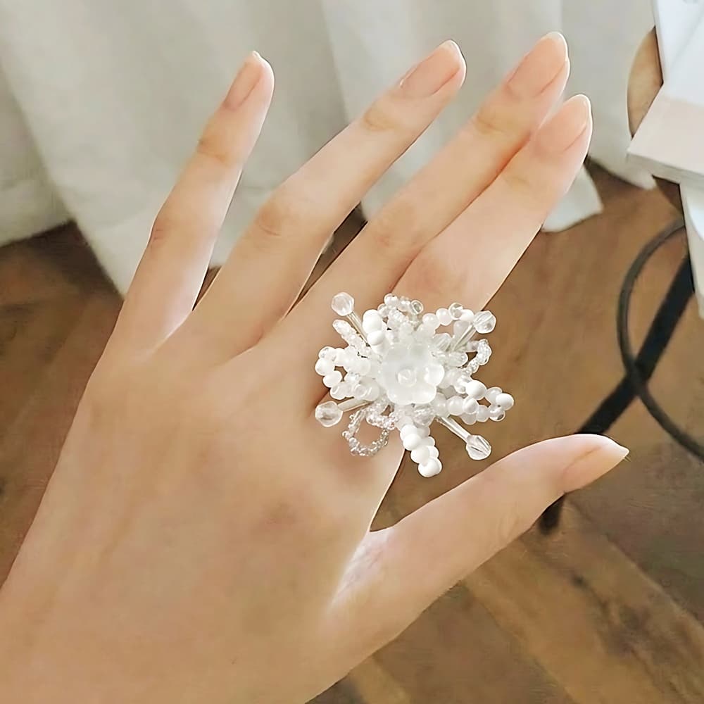 비즈반지 패션반지 화이트플라워